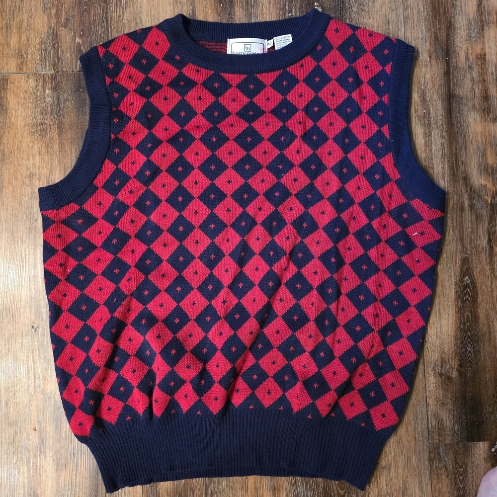 Vintage Barry Ashley Sweater Vest‎ Mens 42 Red Blue Argyle Golf Grandpa Unisex